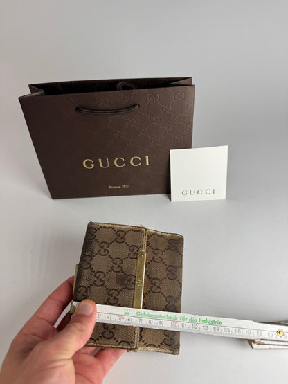 Vintage Gucci Leather Canvas Monogram Wallet Brown white