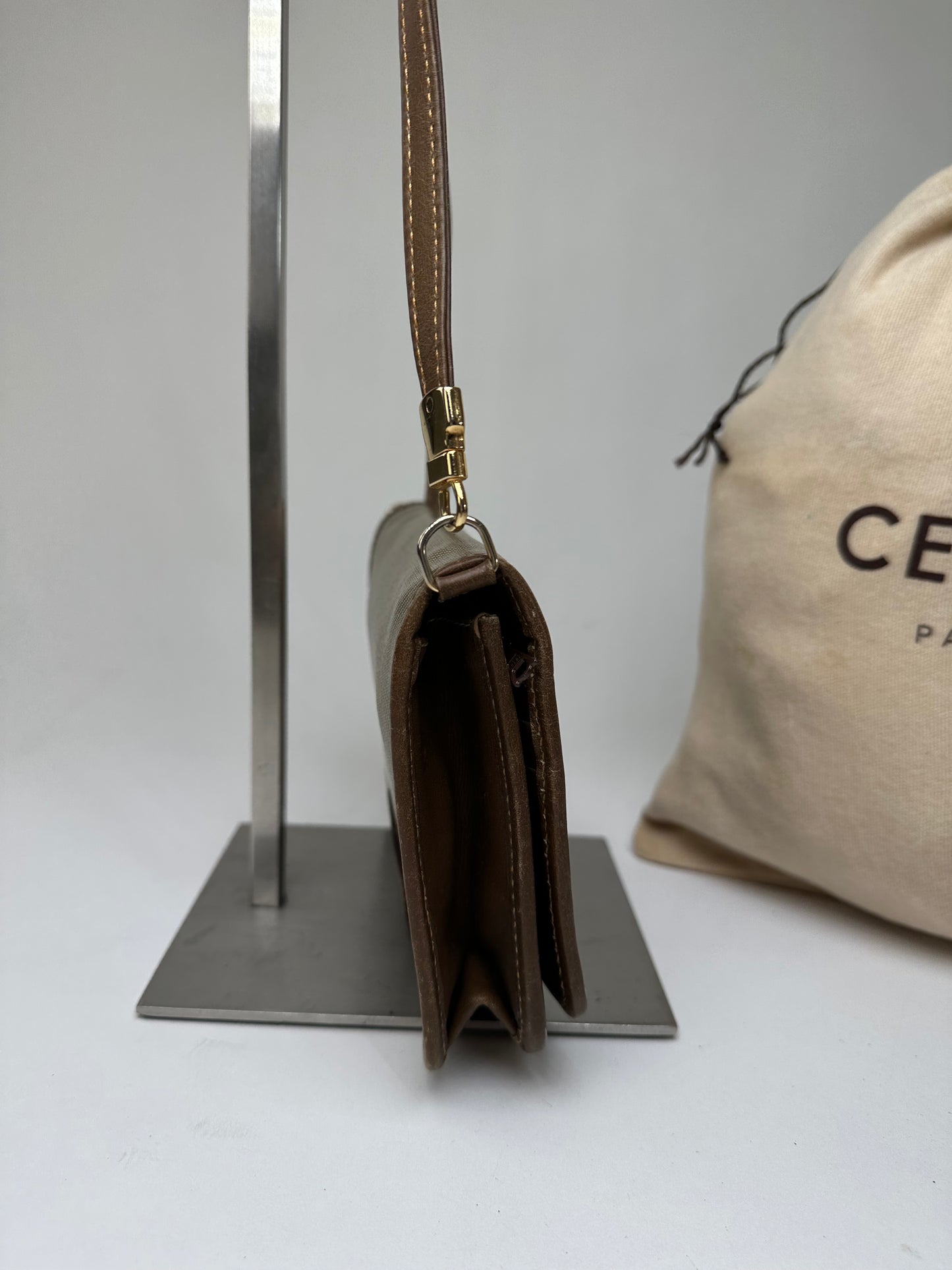 Vintage Celine Coated Canvas Crossbody Flap Bag Brown