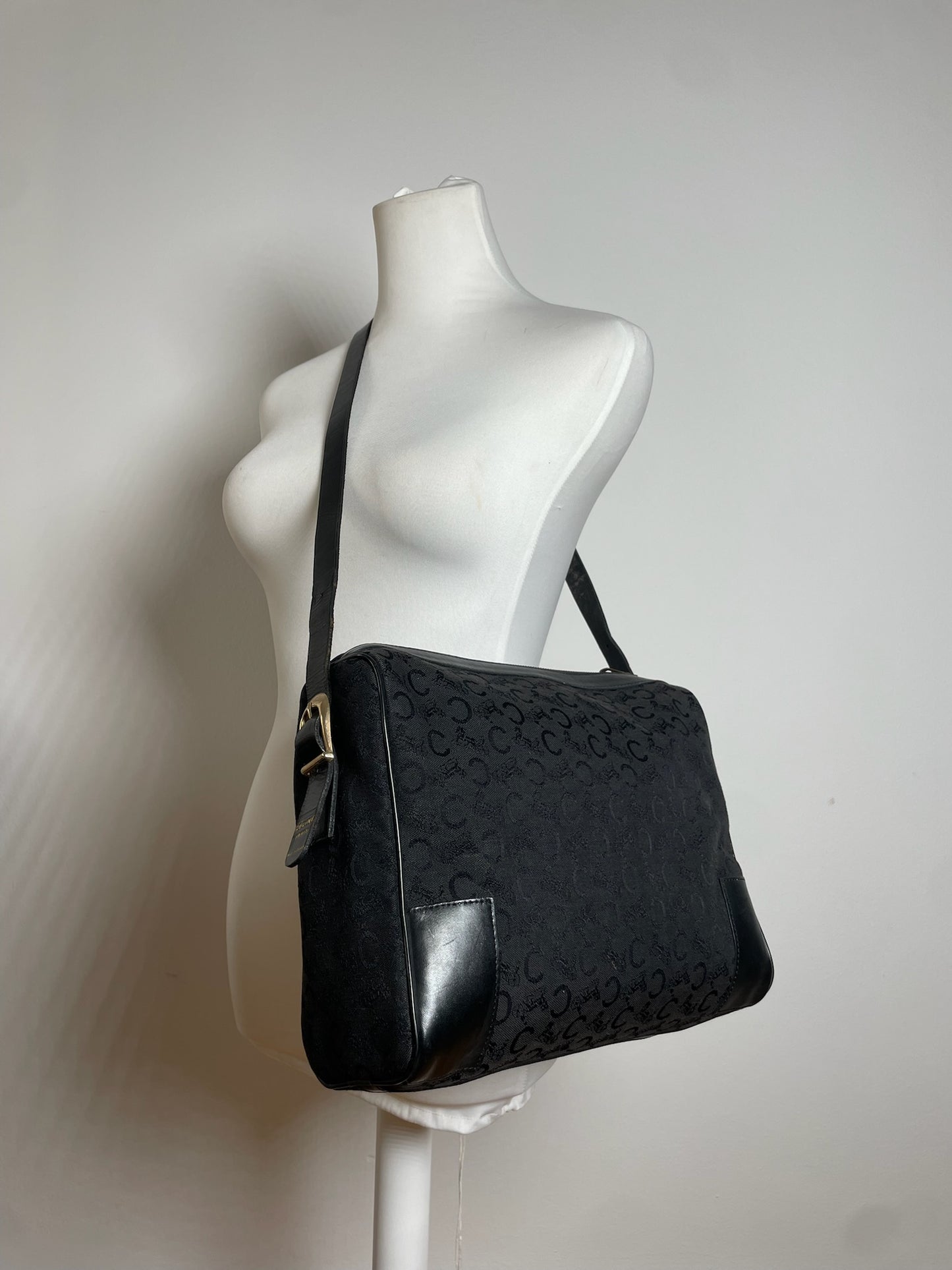 Vintage Celine Macadam Monogram Leather Bag Black