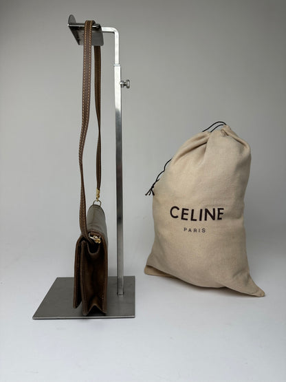 Vintage Celine Coated Canvas Crossbody Flap Bag Brown