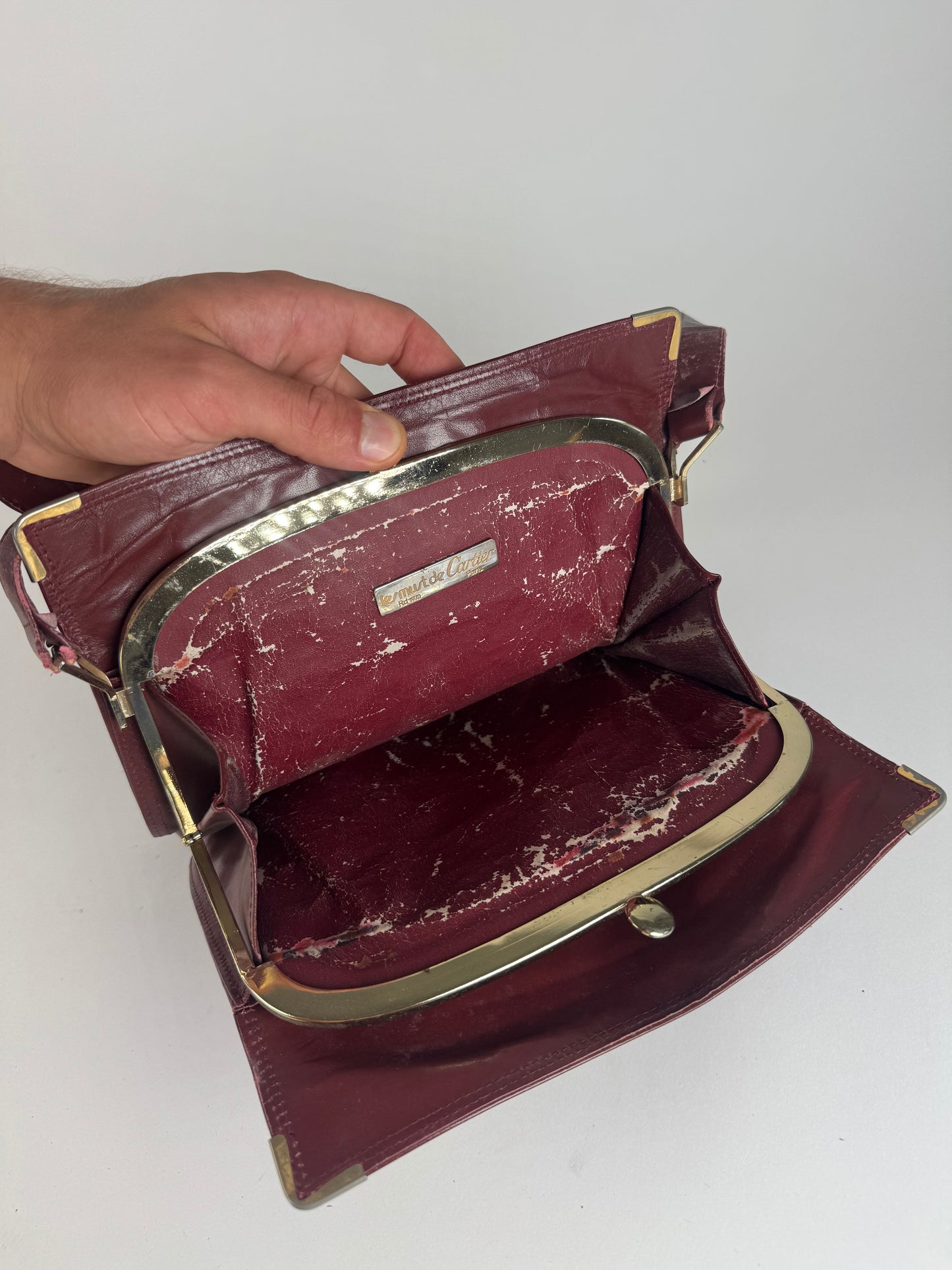 Vintage Cartier Leather Shoulder Bag Burgundy