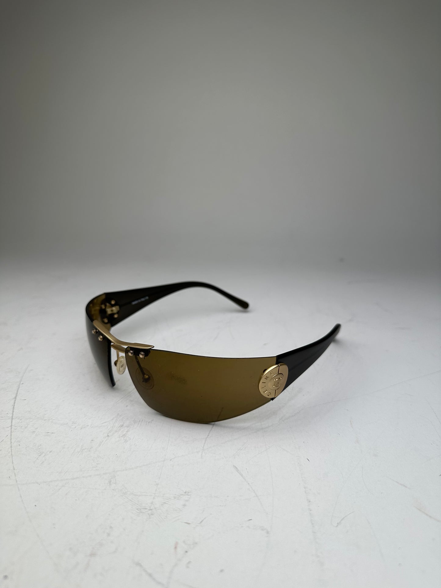 Vintage Celine Logo Sunglasses Brown Gold-Tone Accents