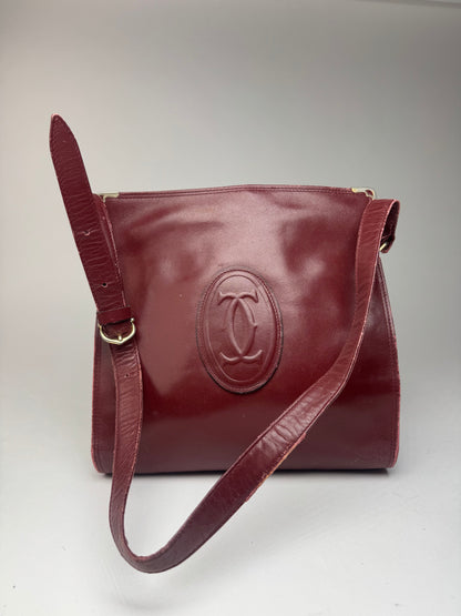 Vintage Cartier Leather Shoulder Bag Burgundy