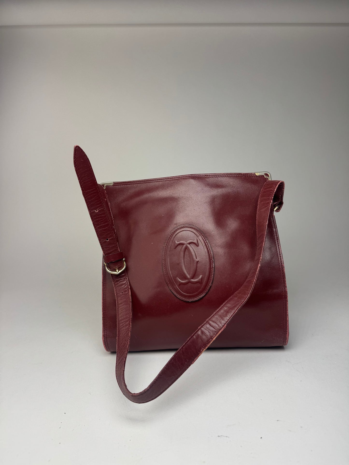 Vintage Cartier Leather Shoulder Bag Burgundy
