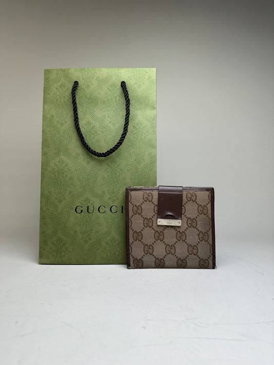 Vintage Gucci GG Supreme Wallet Beige Brown Silver