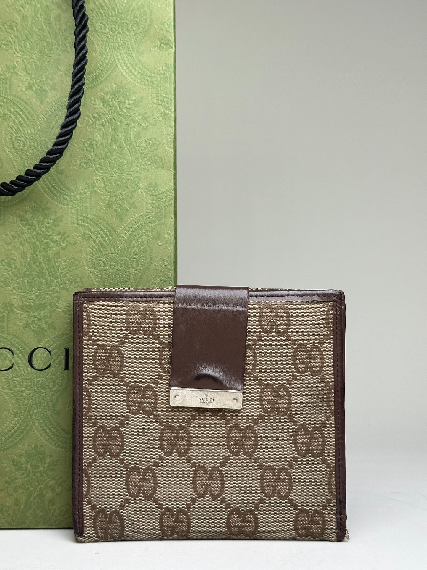 Vintage Gucci GG Supreme Wallet Beige Brown Silver