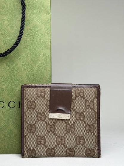 Vintage Gucci GG Supreme Wallet Beige Brown Silver