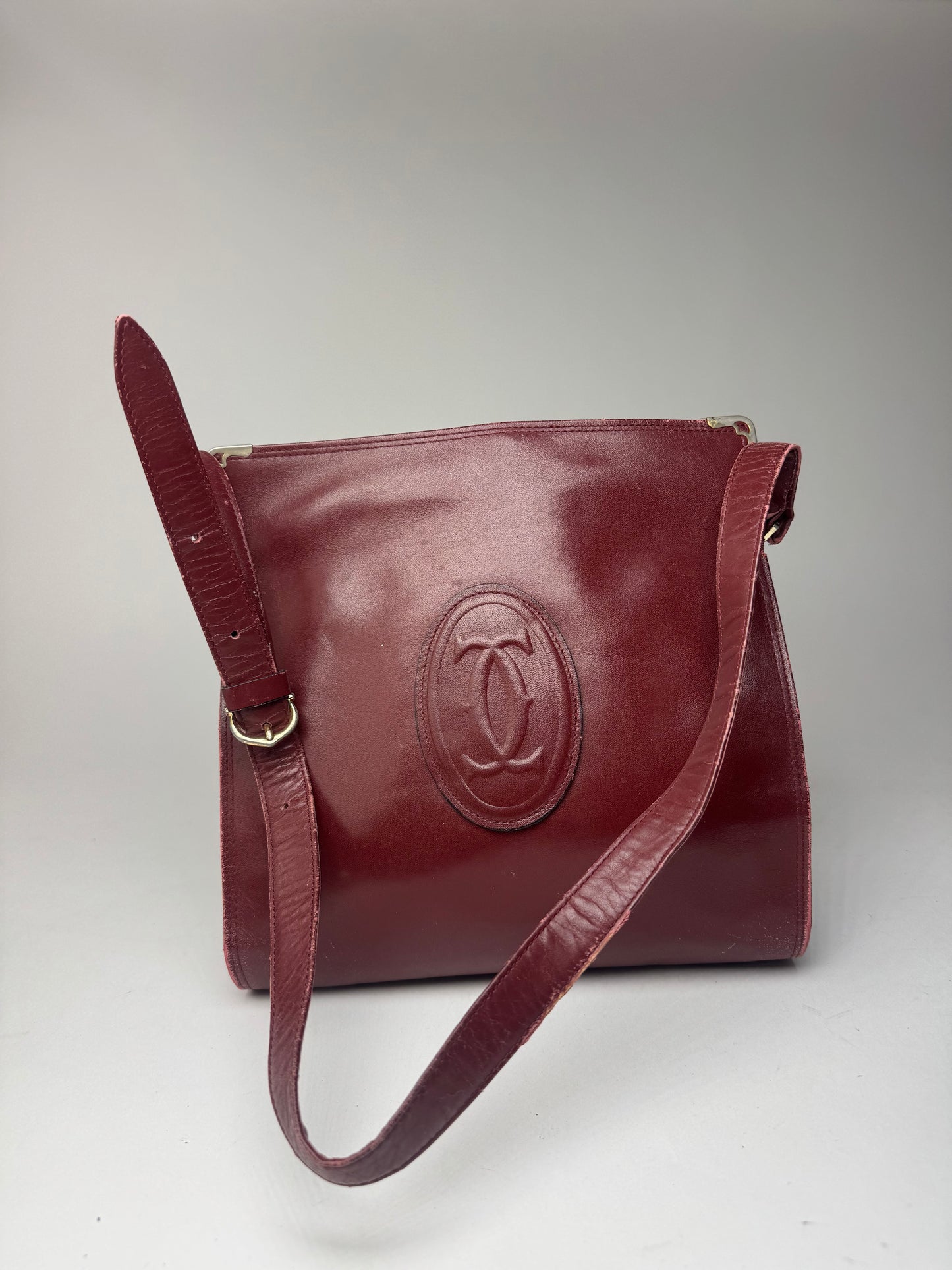 Vintage Cartier Leather Shoulder Bag Burgundy