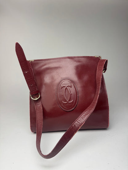 Vintage Cartier Leather Shoulder Bag Burgundy