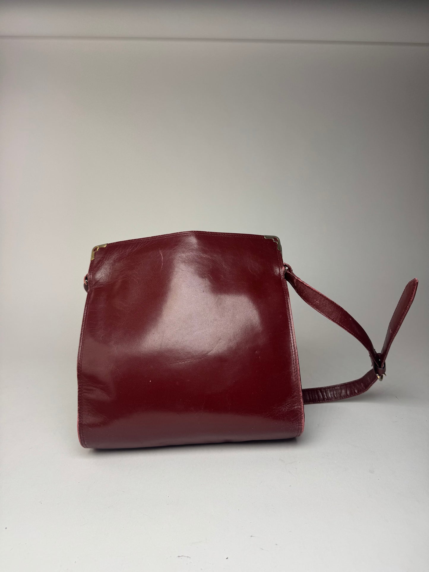 Vintage Cartier Leather Shoulder Bag Burgundy
