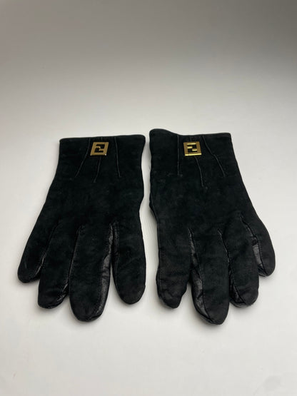 Vintage Fendi Leather Gloves Black S/M
