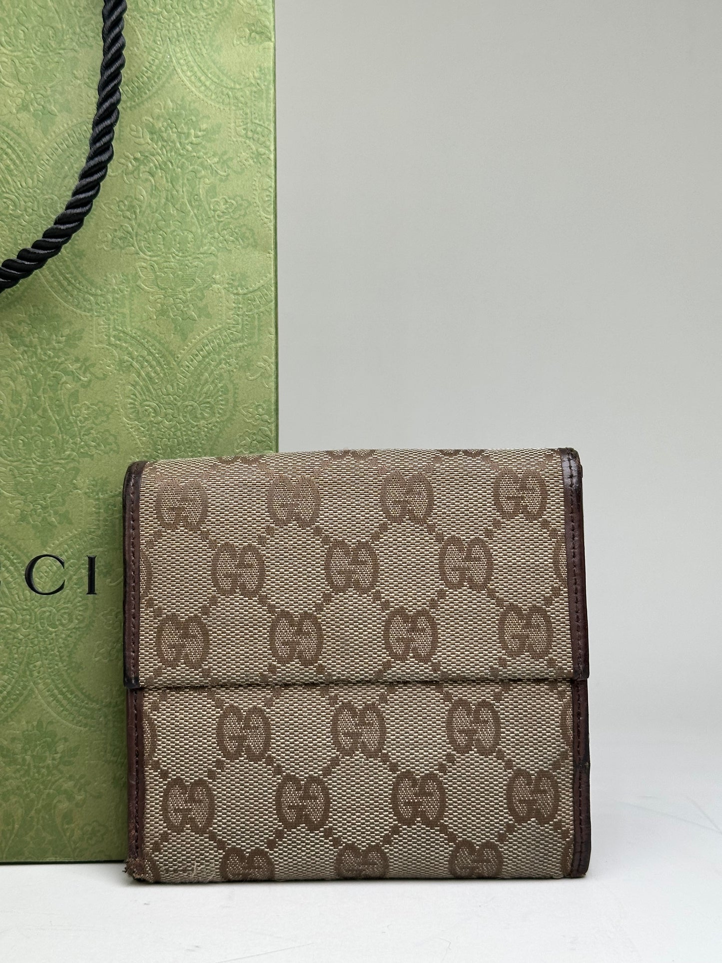 Vintage Gucci GG Supreme Wallet Beige Brown Silver