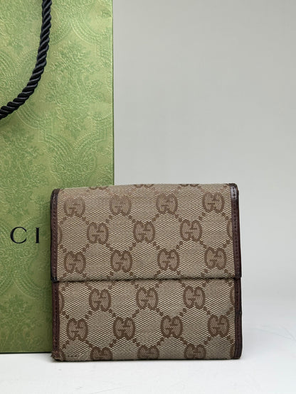 Vintage Gucci GG Supreme Wallet Beige Brown Silver