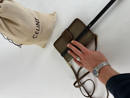 Vintage Celine Coated Canvas Crossbody Flap Bag Brown