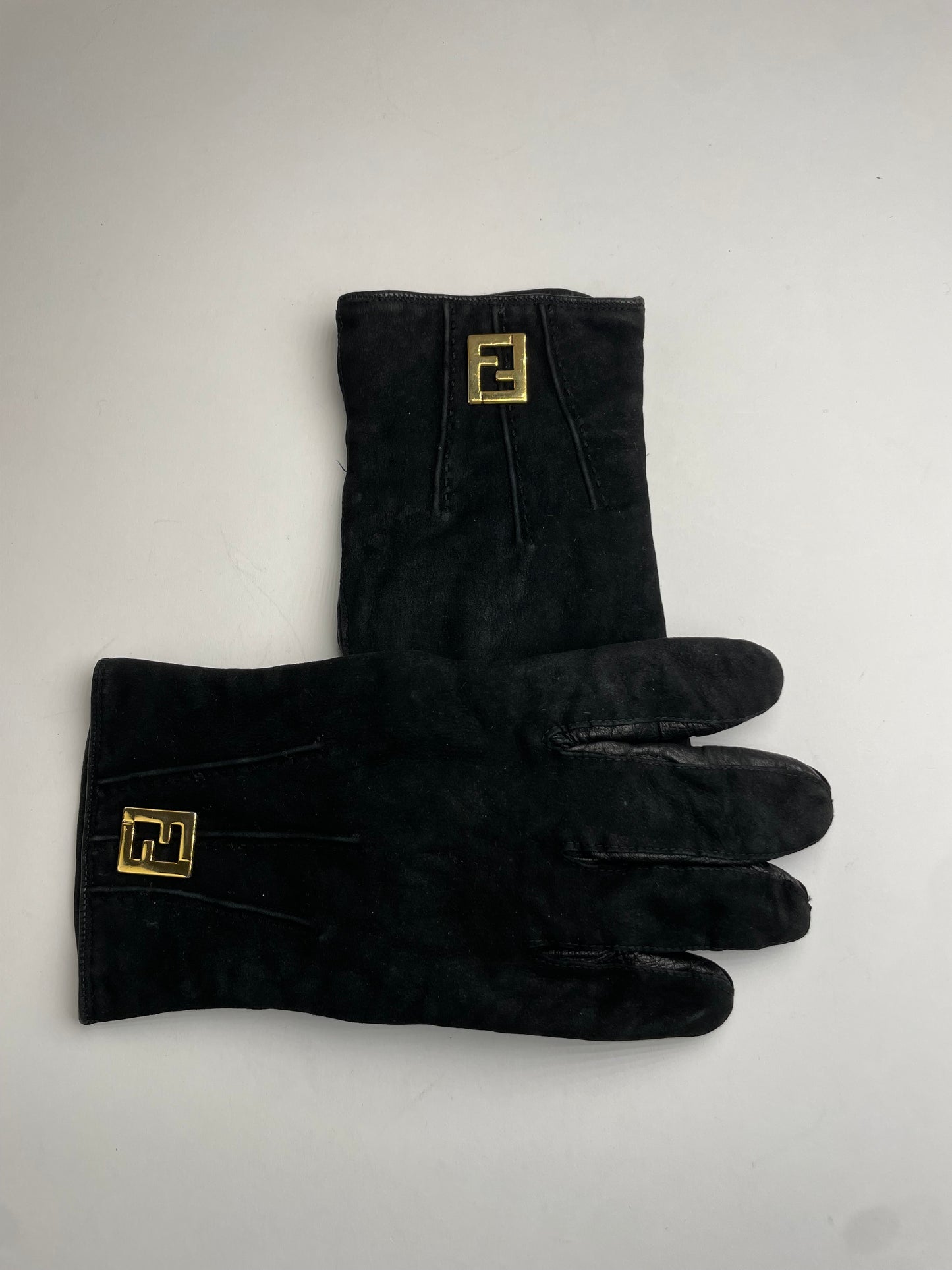 Vintage Fendi Leather Gloves Black S/M