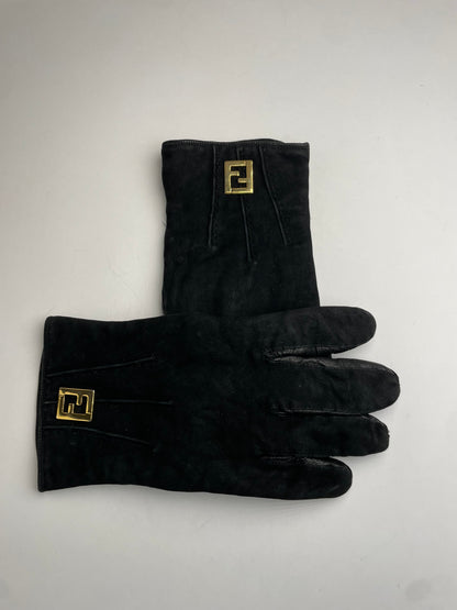 Vintage Fendi Leather Gloves Black S/M