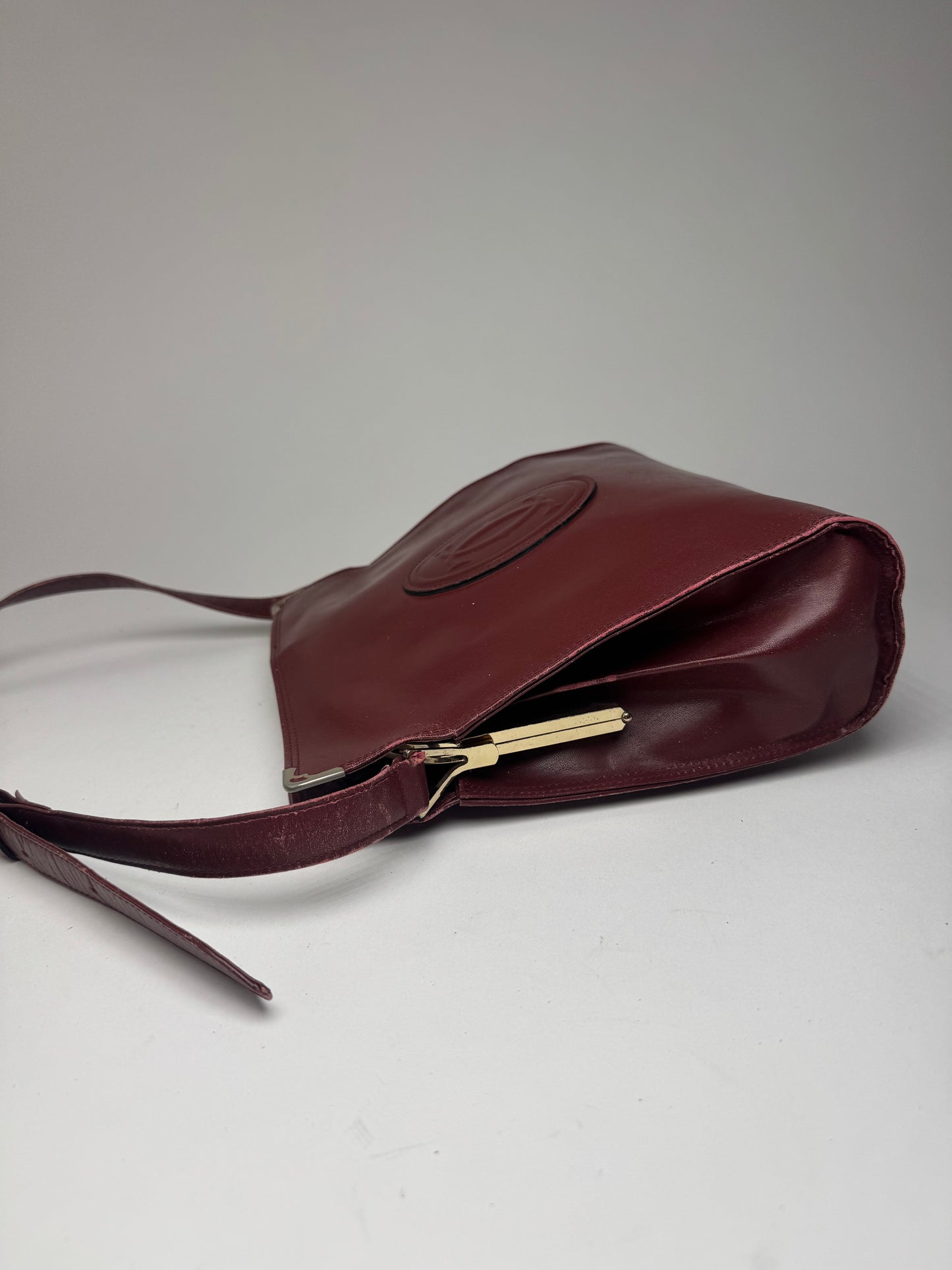 Vintage Cartier Leather Shoulder Bag Burgundy