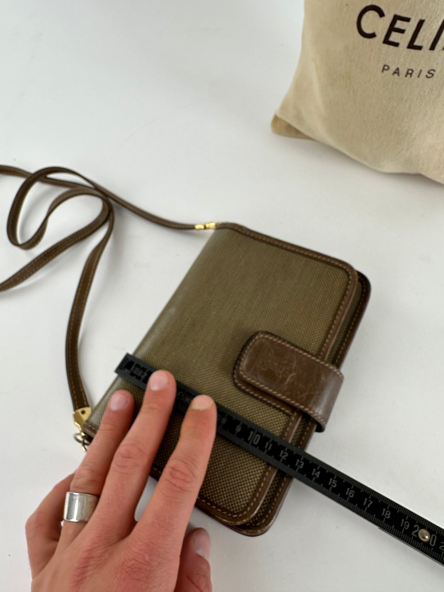 Vintage Celine Coated Canvas Crossbody Flap Bag Brown