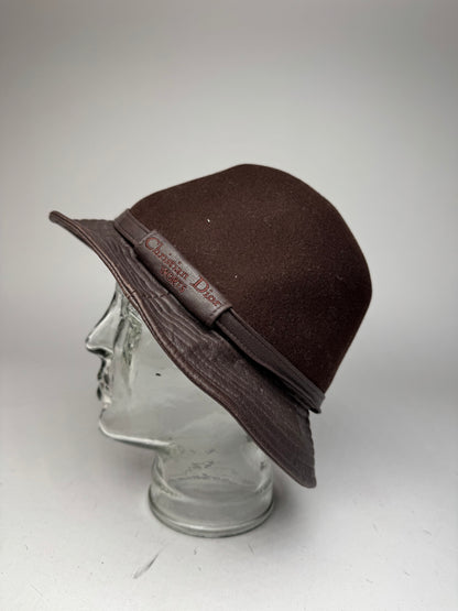 Vintage Dior Leather Wool Hat Brown