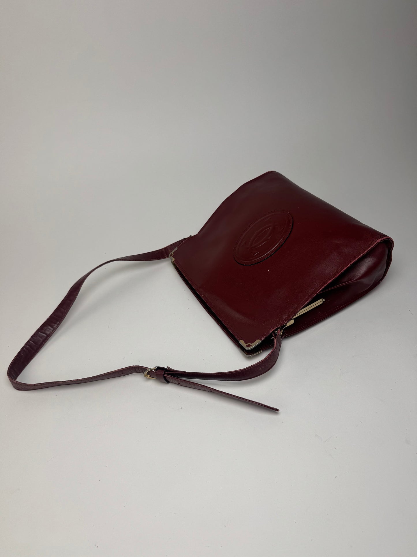 Vintage Cartier Leather Shoulder Bag Burgundy