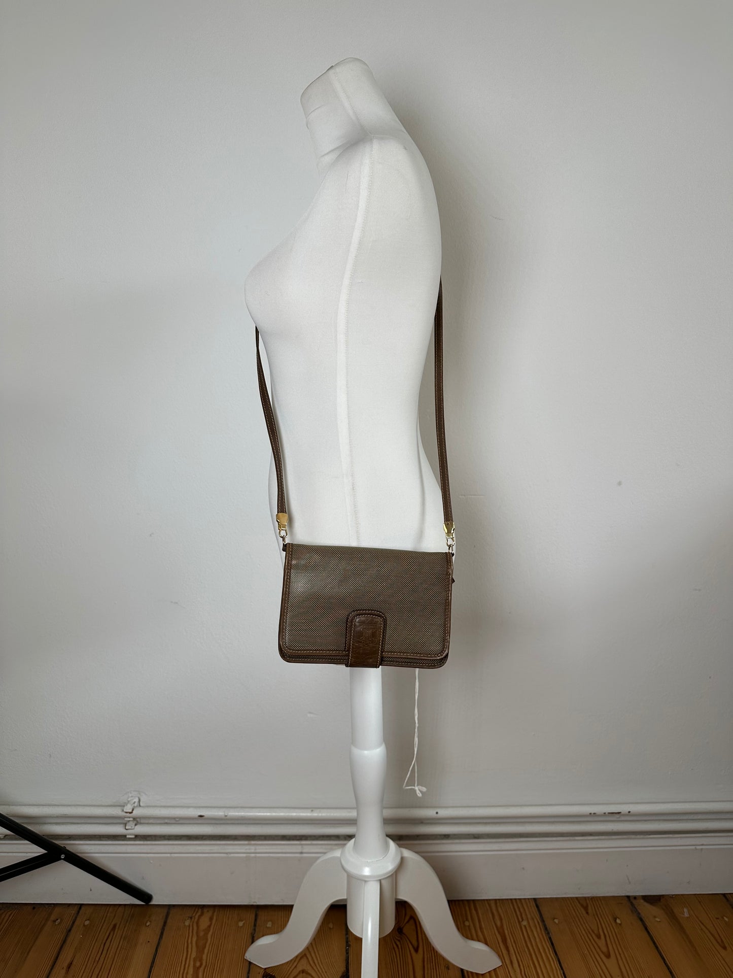 Vintage Celine Coated Canvas Crossbody Flap Bag Brown