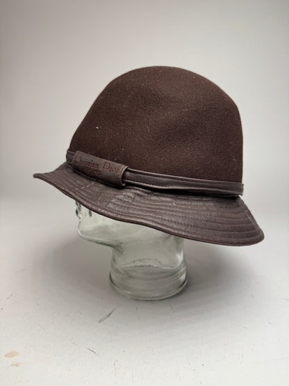 Vintage Dior Leather Wool Hat Brown