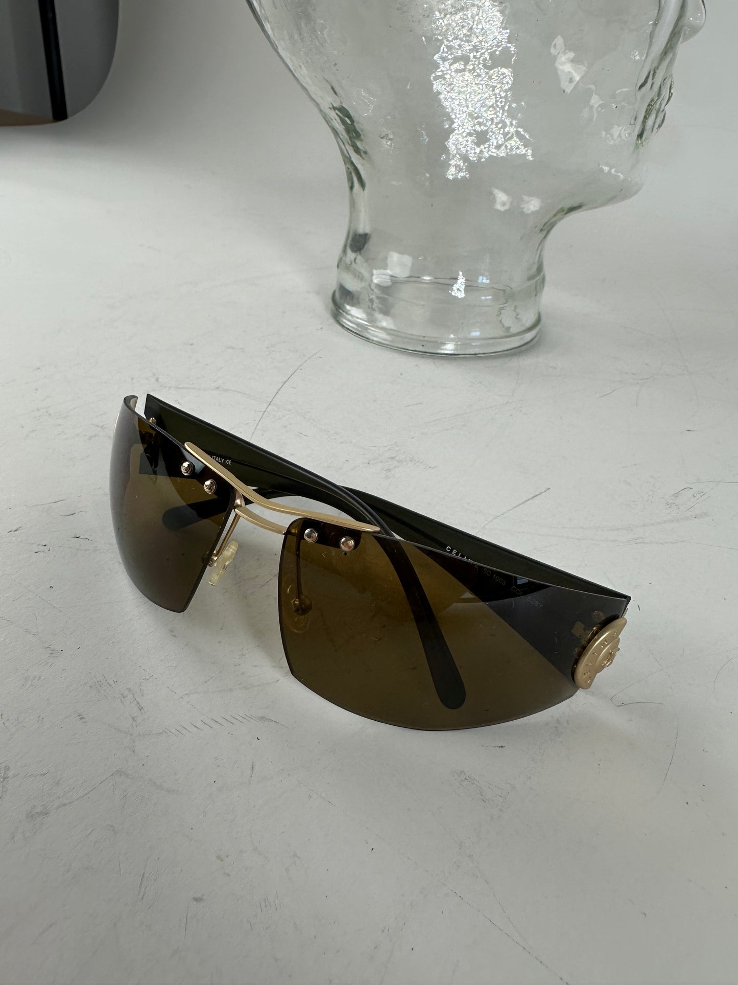 Vintage Celine Logo Sunglasses Brown Gold-Tone Accents
