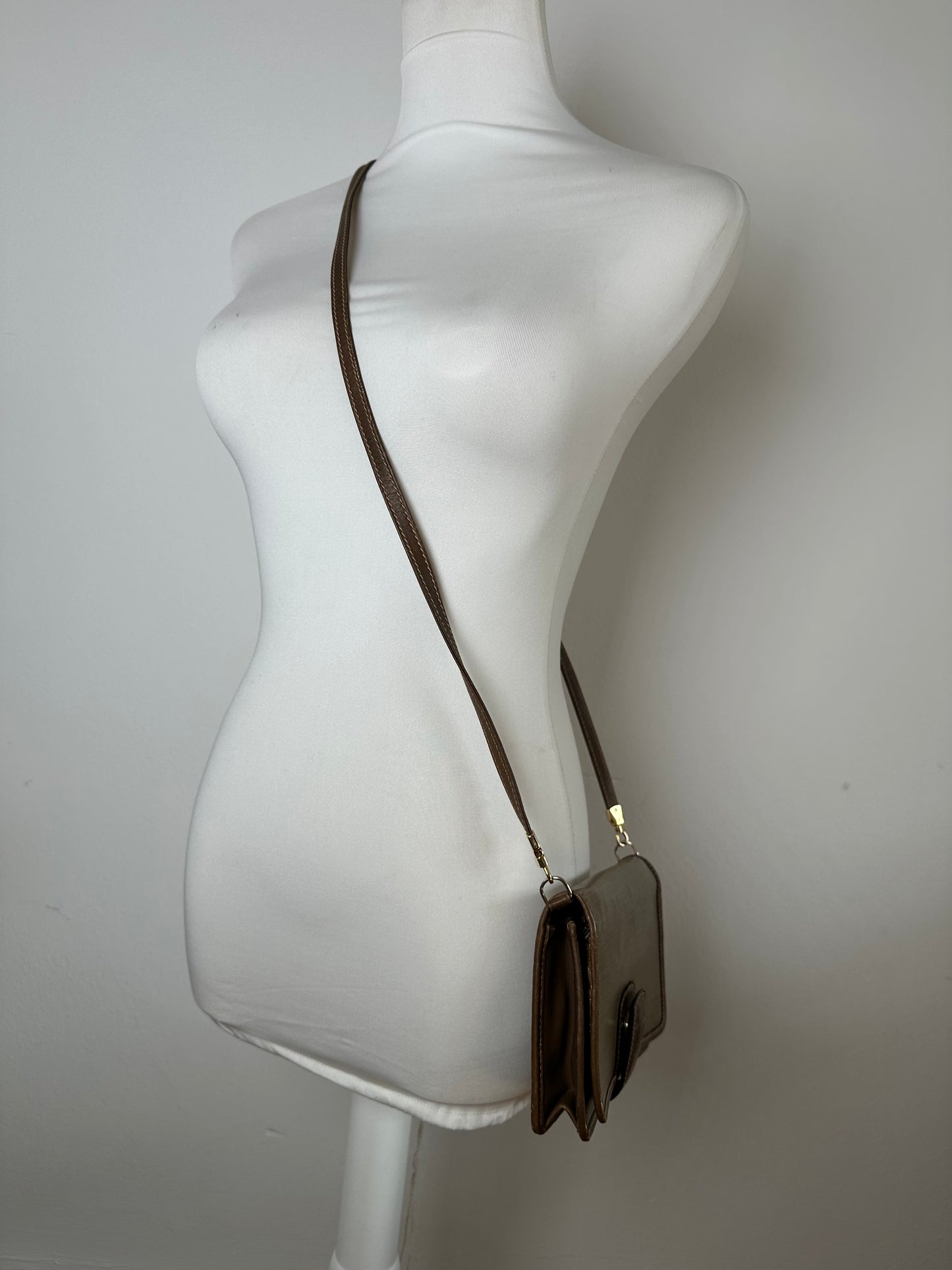 Vintage Celine Coated Canvas Crossbody Flap Bag Brown