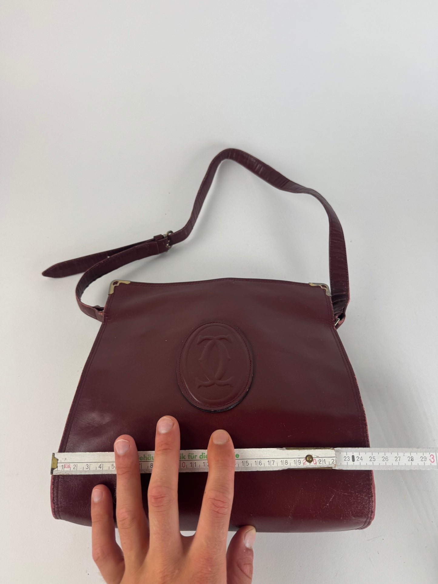 Vintage Cartier Leather Shoulder Bag Burgundy
