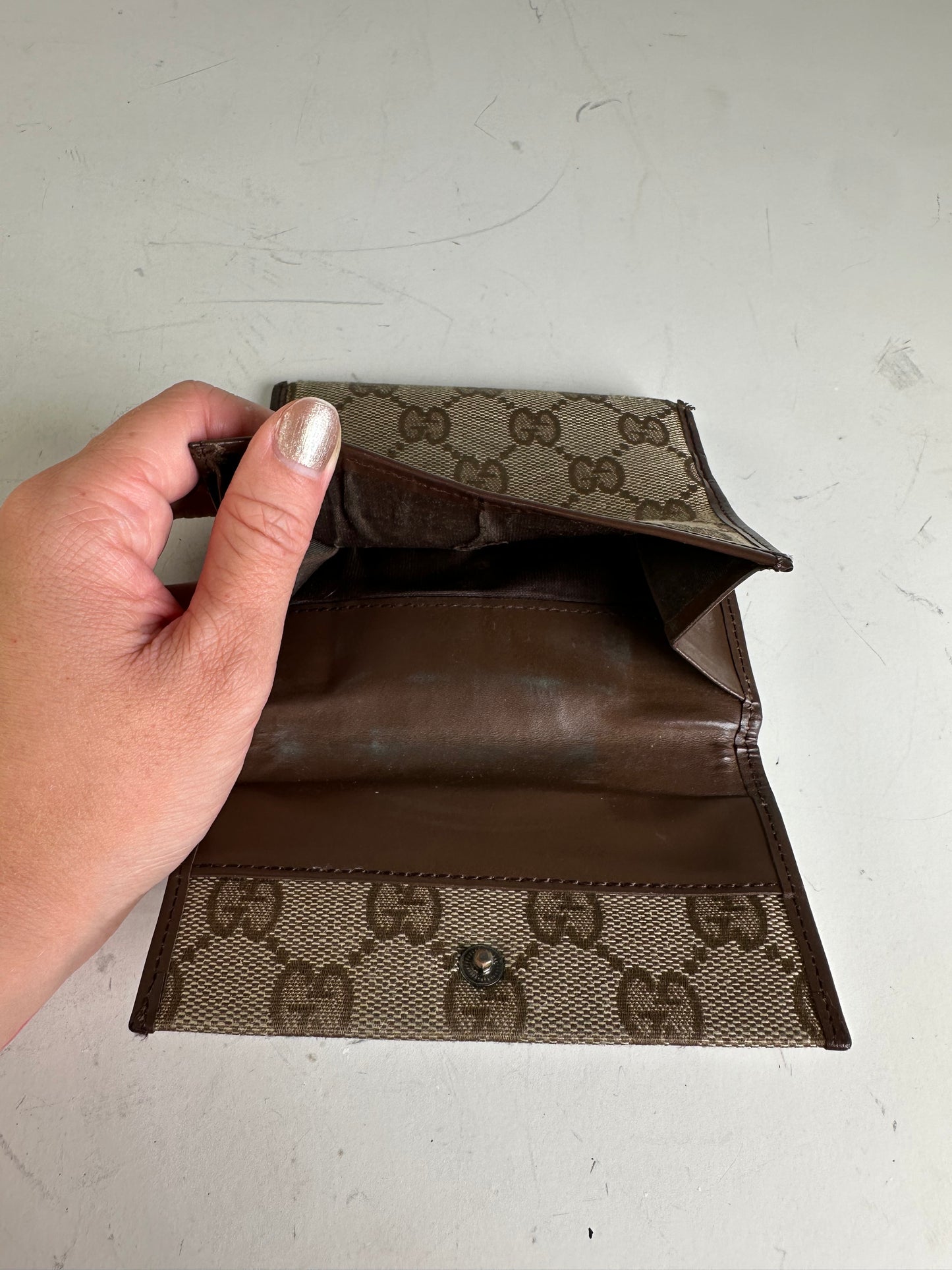 Vintage Gucci GG Supreme Wallet Beige Brown Silver