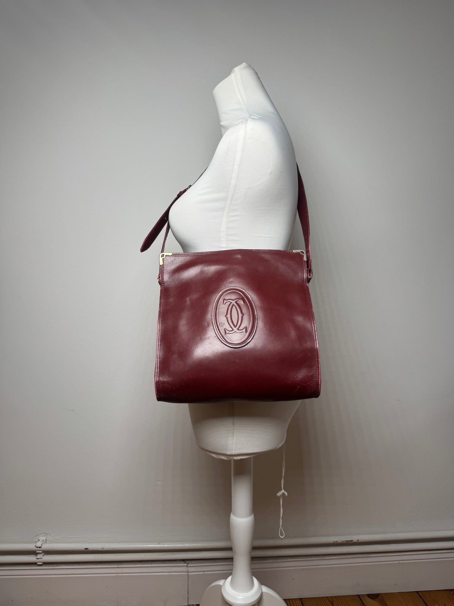 Vintage Cartier Leather Shoulder Bag Burgundy