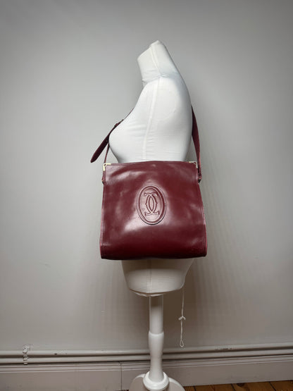 Vintage Cartier Leather Shoulder Bag Burgundy