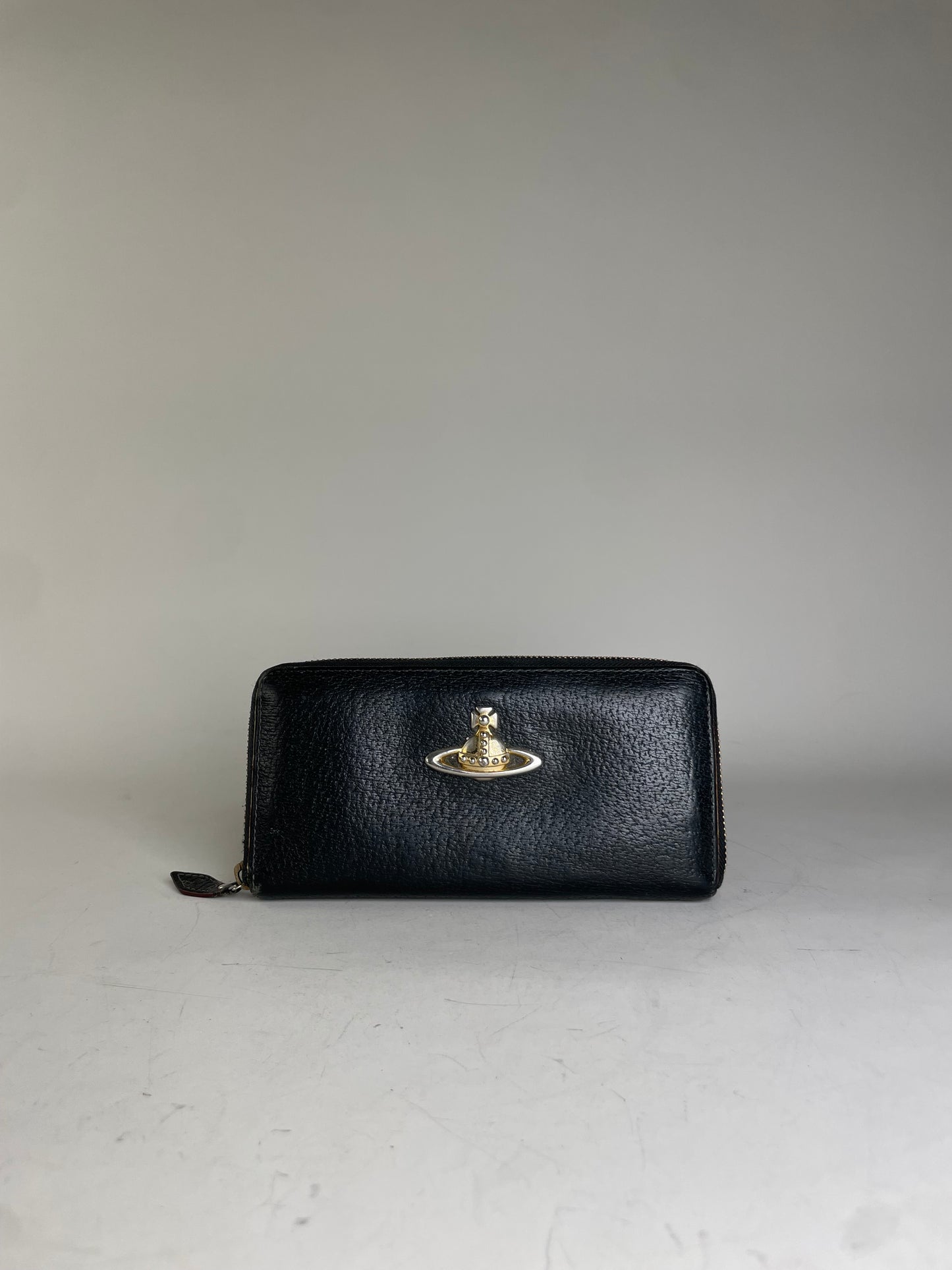 Vintage Vivienne Westwood Leather Wallet Black Gold Clasp