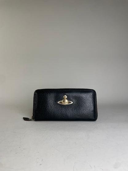 Vintage Vivienne Westwood Leather Wallet Black Gold Clasp
