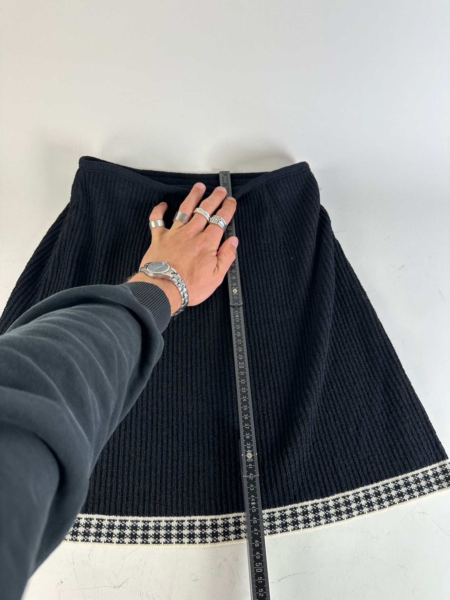 Vintage Dior Checked Cotton Blend Skirt Black White