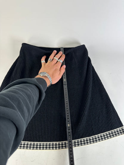 Vintage Dior Checked Cotton Blend Skirt Black White