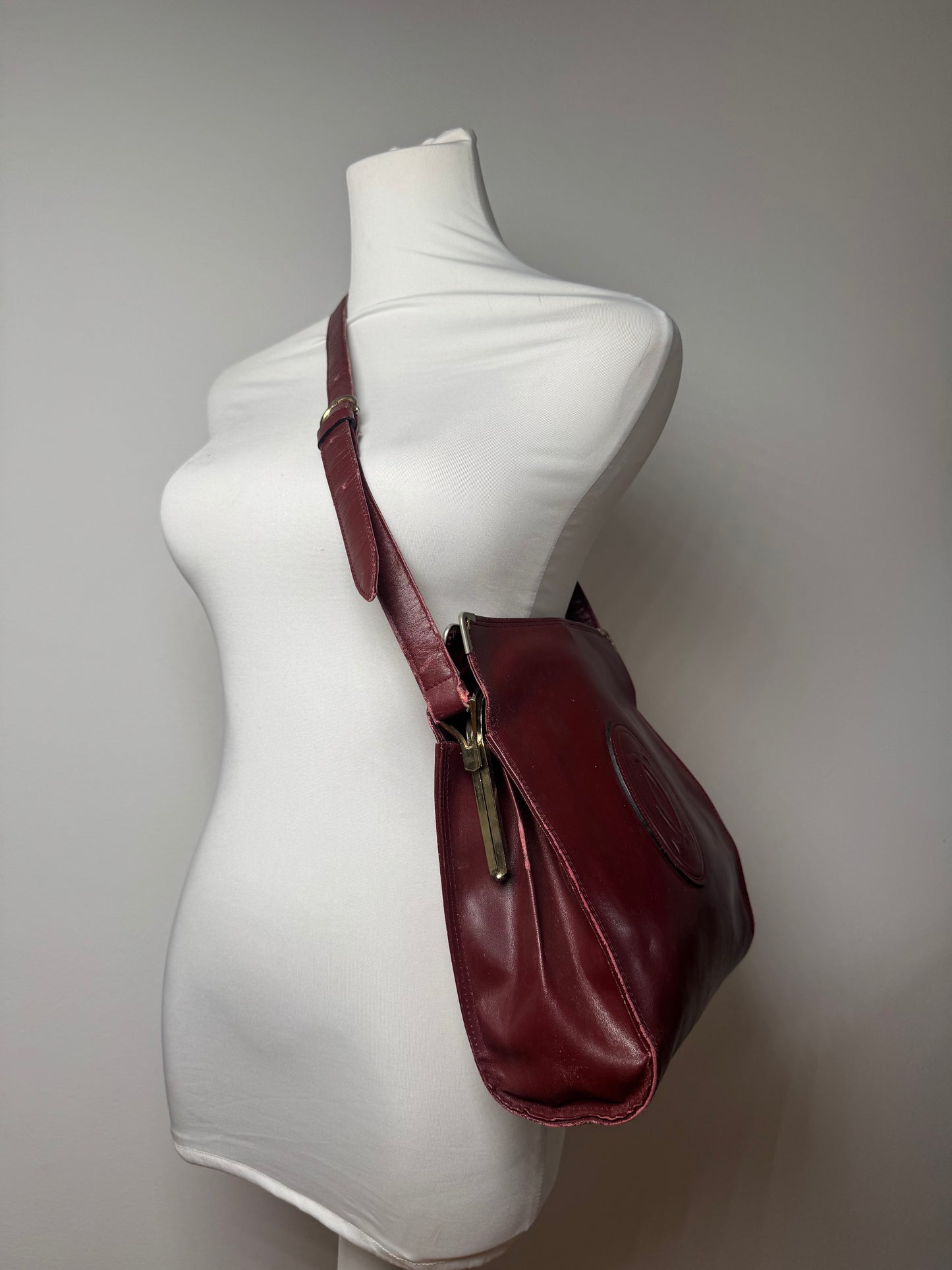 Vintage Cartier Leather Shoulder Bag Burgundy