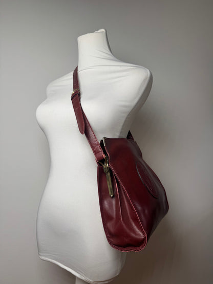Vintage Cartier Leather Shoulder Bag Burgundy