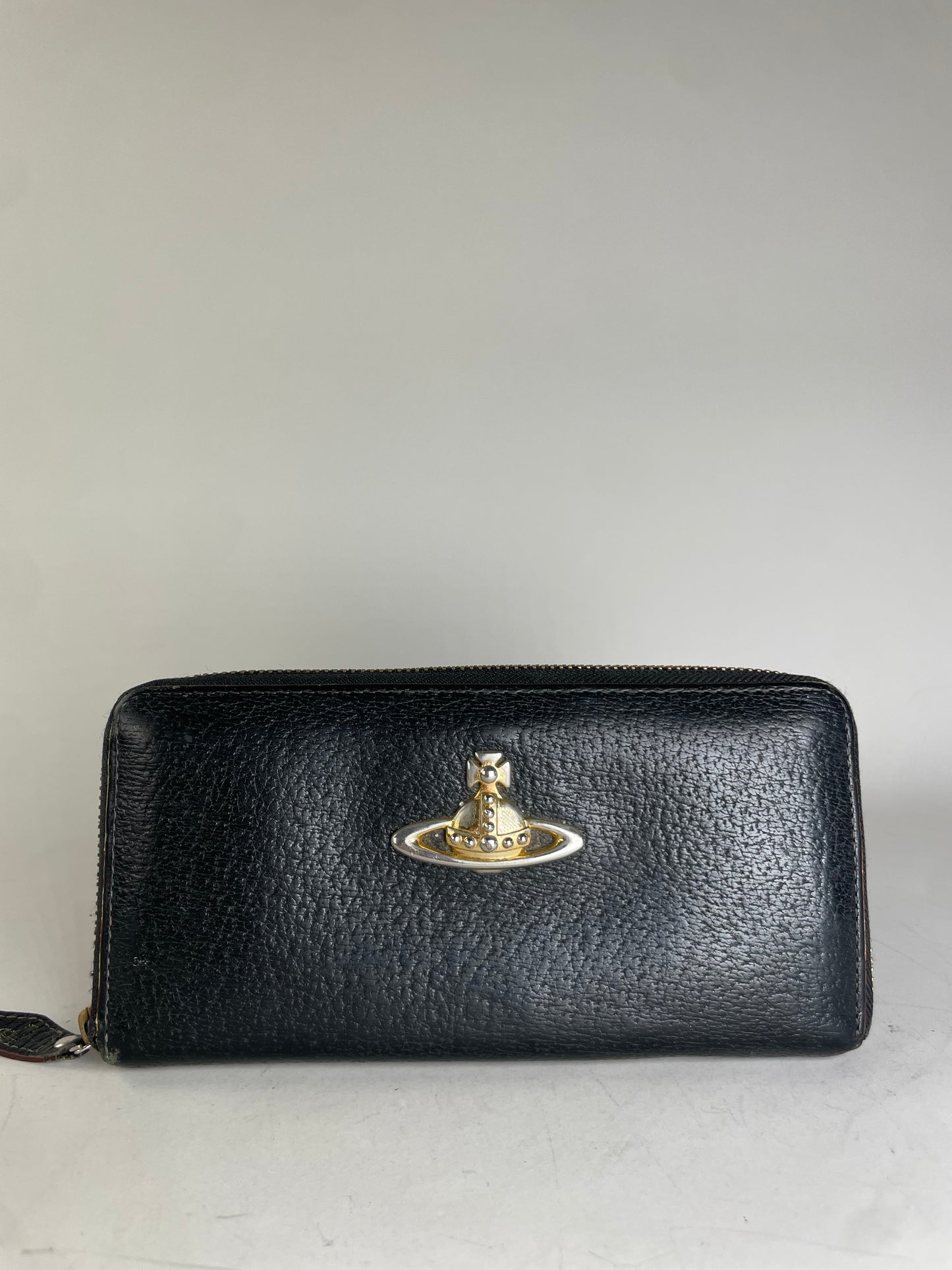 Vintage Vivienne Westwood Leather Wallet Black Gold Clasp