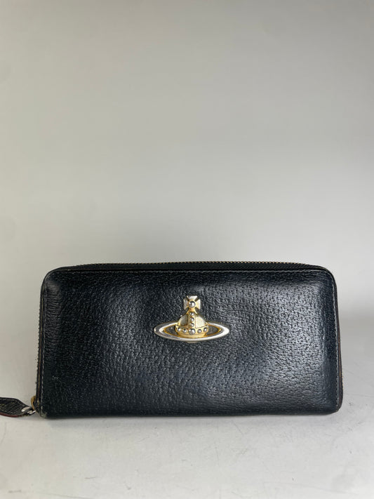 Vintage Vivienne Westwood Leather Wallet Black Gold Clasp
