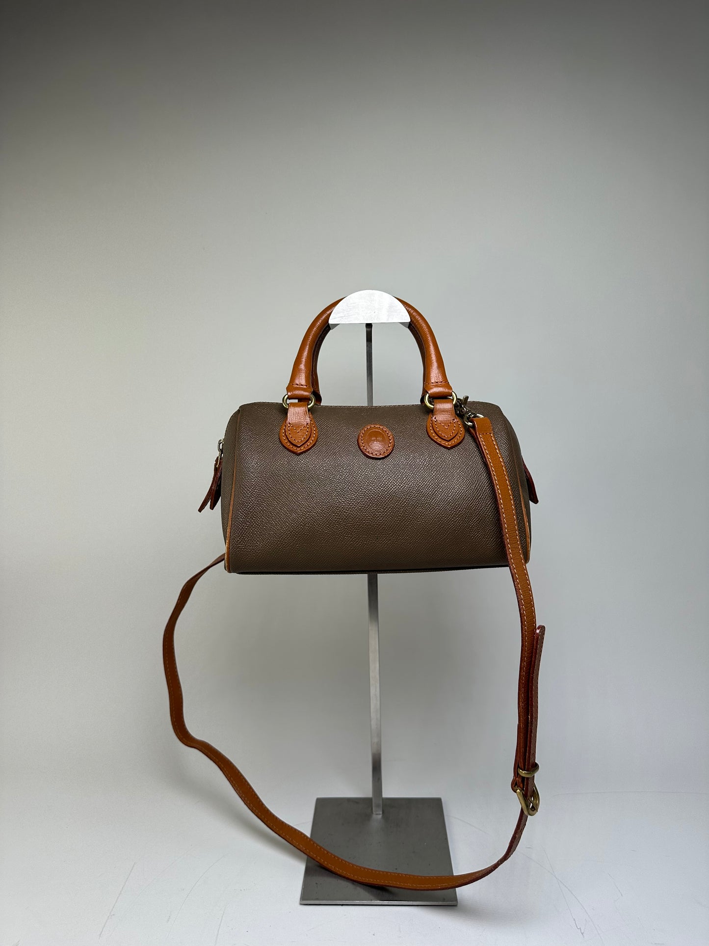 Vintage Courreges Textured Leather Handbag Brown Gold