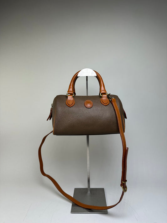 Vintage Courreges Textured Leather Handbag Brown Gold