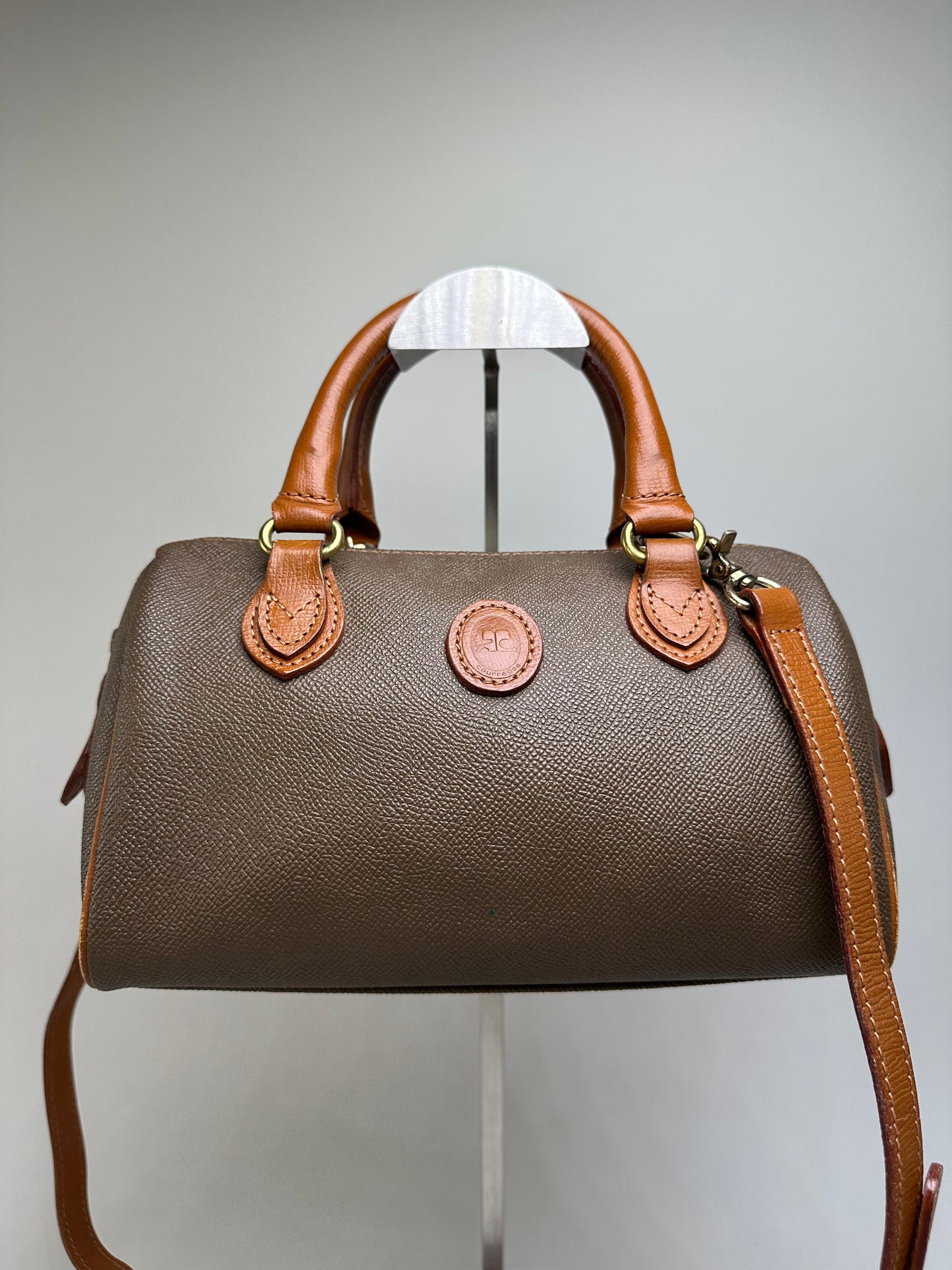Vintage Courreges Textured Leather Handbag Brown Gold