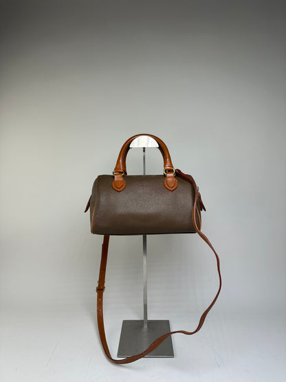 Vintage Courreges Textured Leather Handbag Brown Gold
