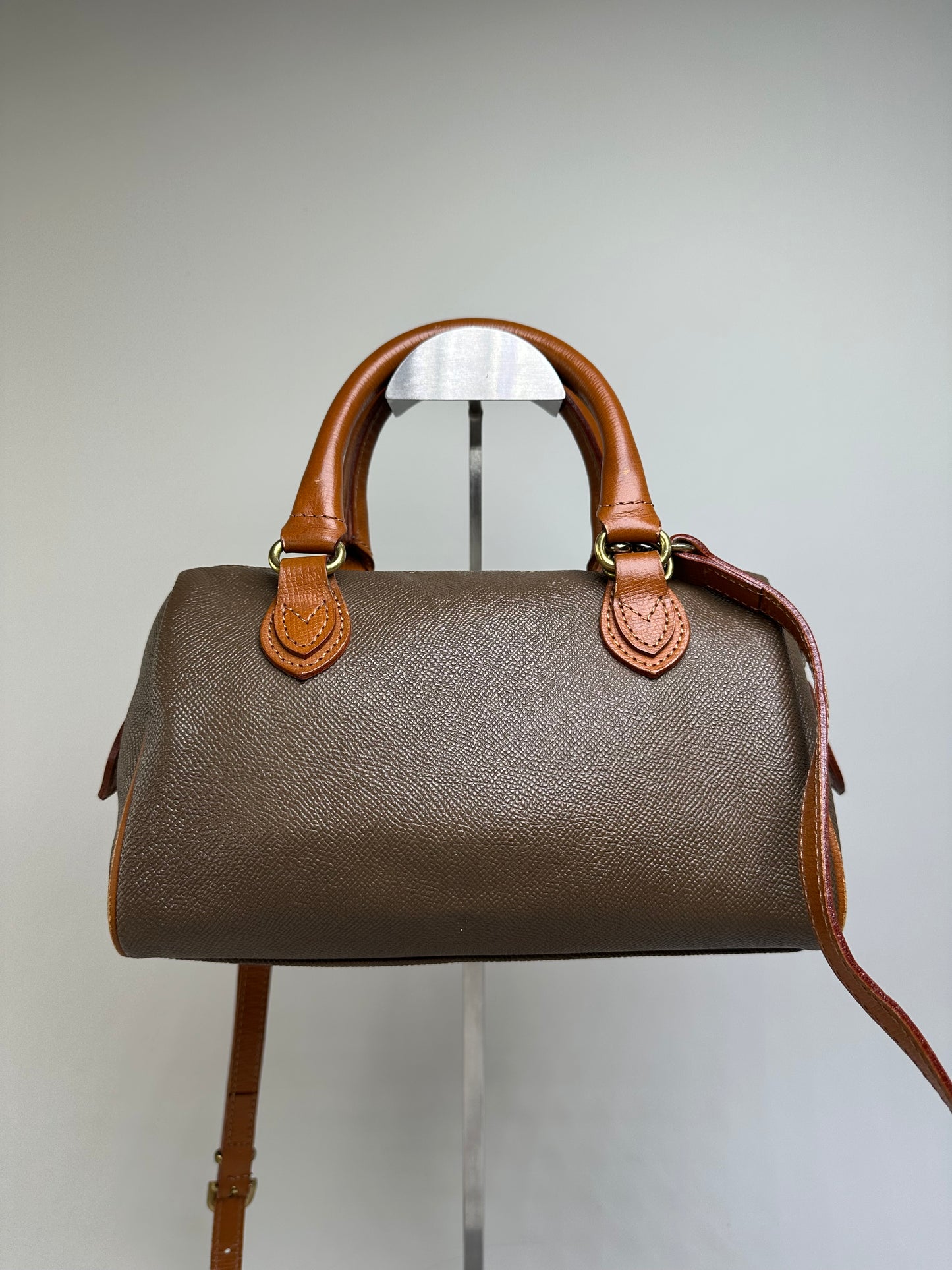 Vintage Courreges Textured Leather Handbag Brown Gold