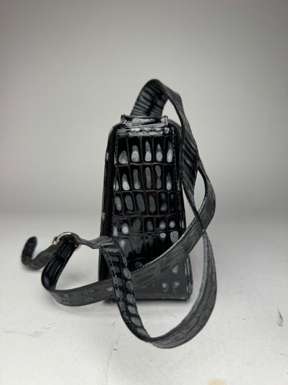 Vintage Salvatore Ferragamo Patent Leather Crocodile Emblossed Bag Black