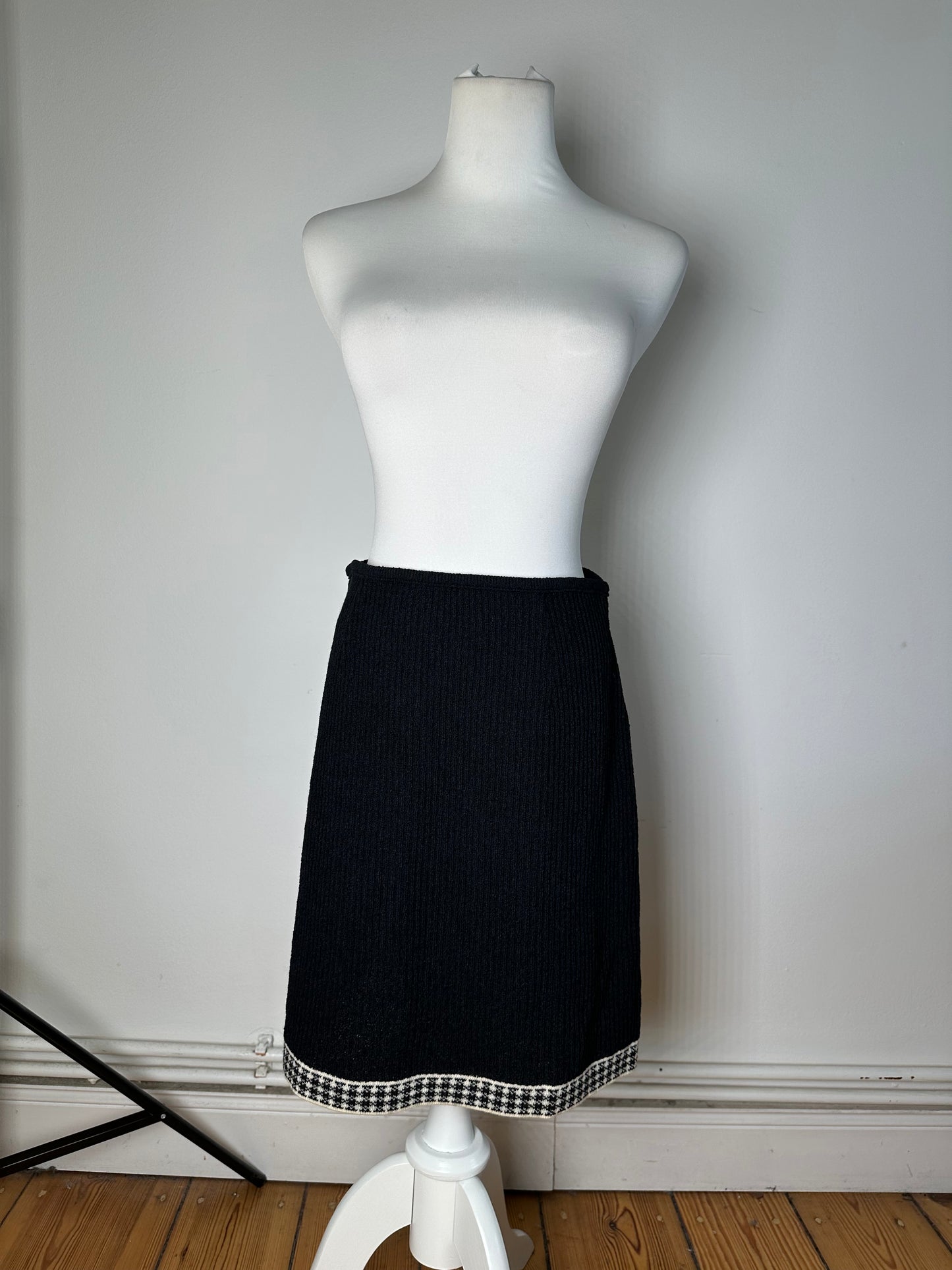 Vintage Dior Checked Cotton Blend Skirt Black White