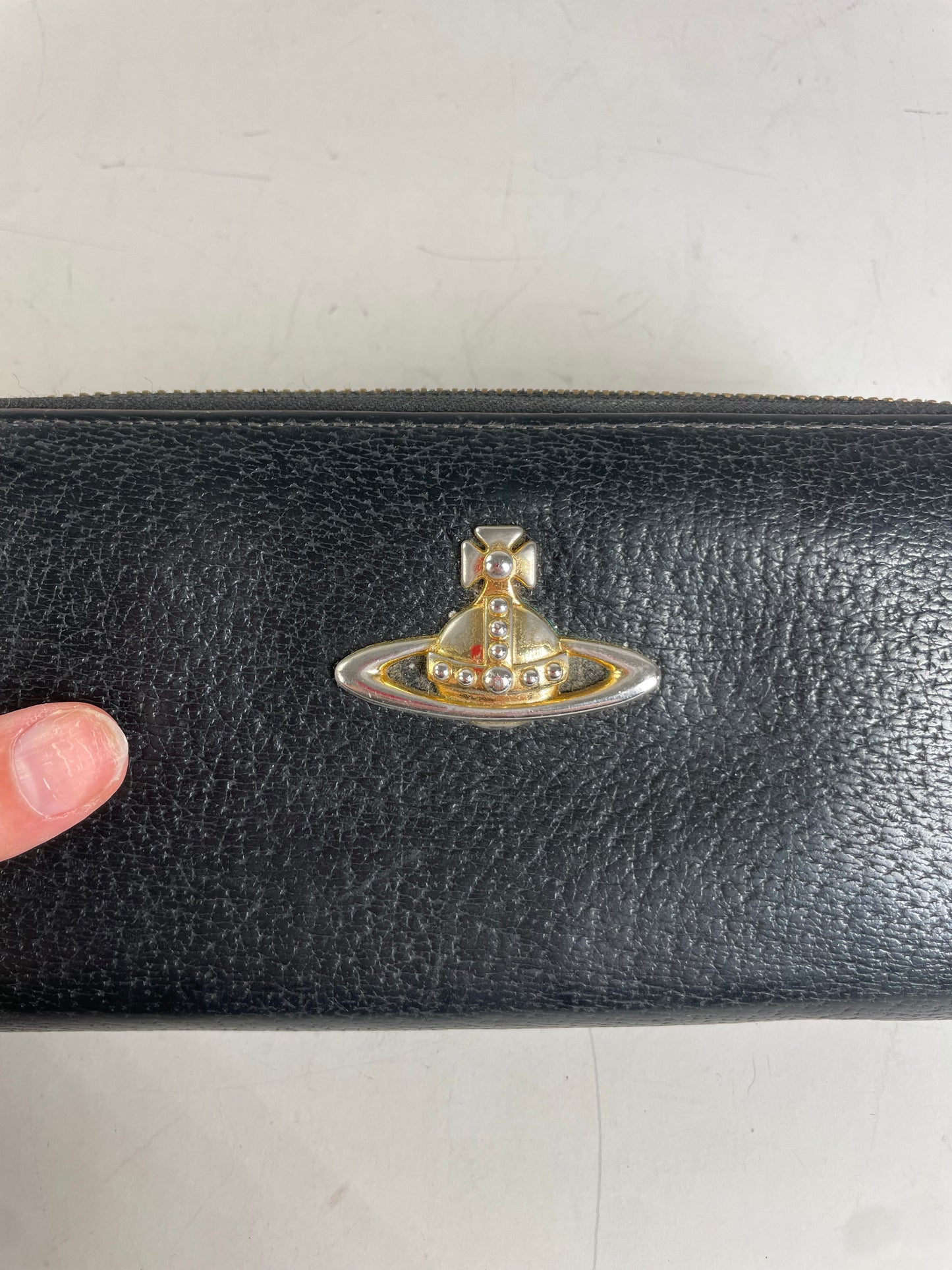 Vintage Vivienne Westwood Leather Wallet Black Gold Clasp