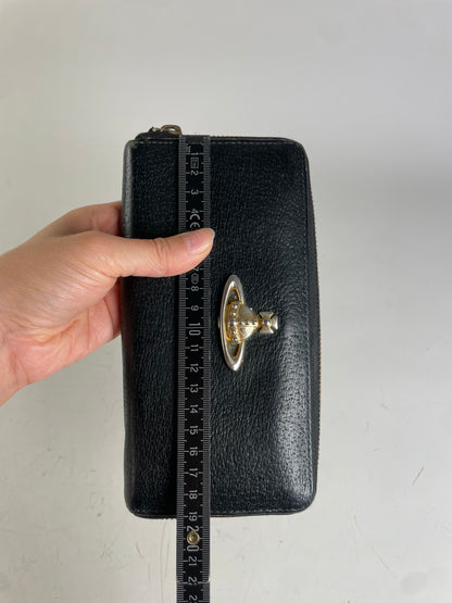Vintage Vivienne Westwood Leather Wallet Black Gold Clasp
