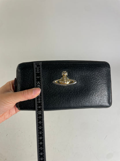 Vintage Vivienne Westwood Leather Wallet Black Gold Clasp